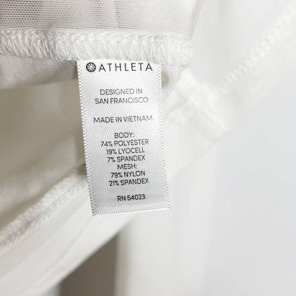Athleta Small White Essence Mesh Trim Long Sleeve Top Crew Neck Lyocell Stretch - Picture 7 of 10